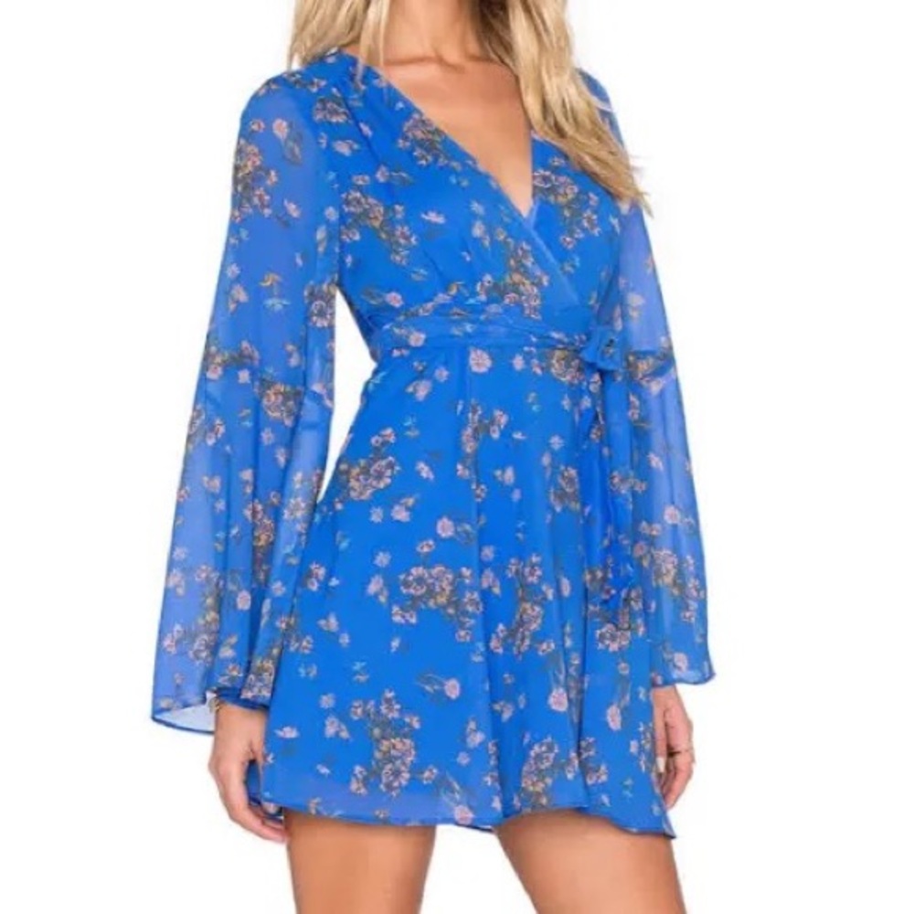 Free People Lilou Chiffon Floral Dress in Cobalt Blue Size SP